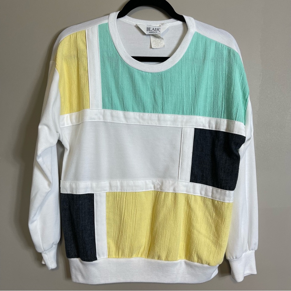 Vintage Blair Sweater Size Medium Granny Core Color Block Lightweight Crewneck